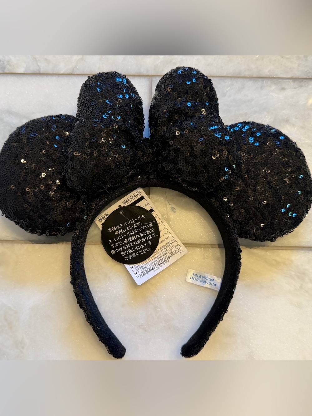Disney Black Sequin Minnie Ears Headband / Tokyo Disneyland NWT